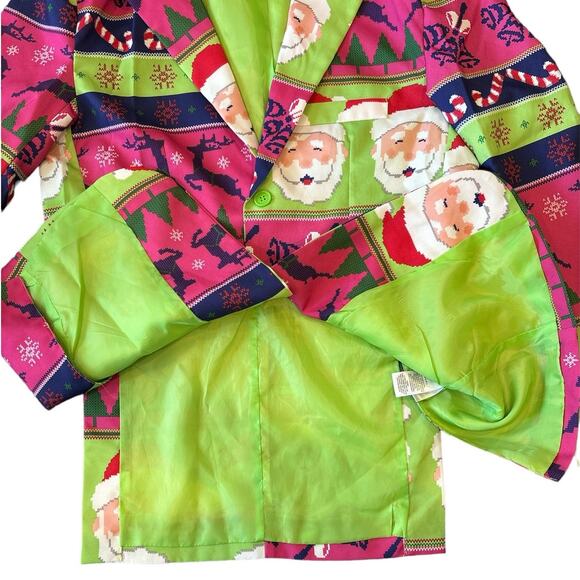 Holiday Time Neon Pink Green Santa Ugly Sweater Christmas Blazer Men's Small - Picture 5 of 7